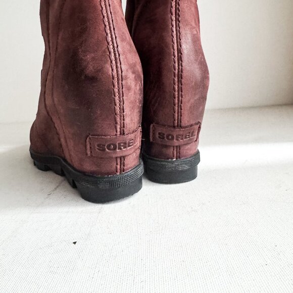 Sorel Joan of Arctic Suede Burgundy Plum Wedge Heel Boots 8 - Picture 5 of 6